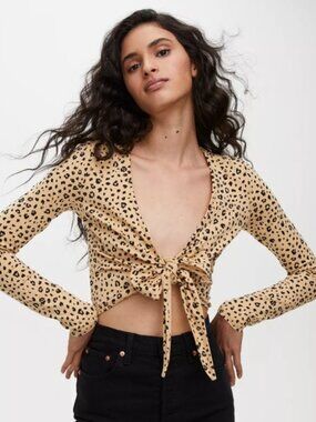Sunday Best Leopard Print Cropped Tie Front Over Shirt